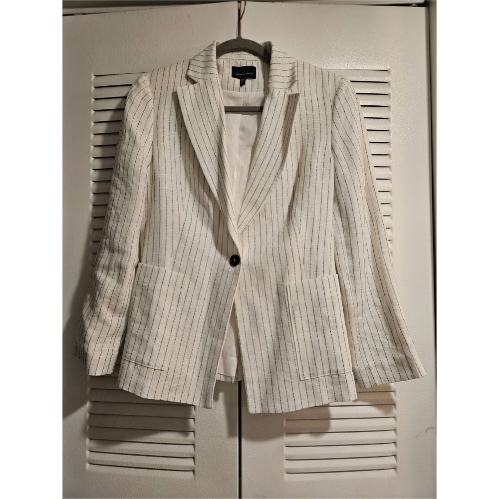 H&M White Blazer with Subtle Pinstripes